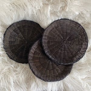 SOLD — Black Rattan Basket Tray Set